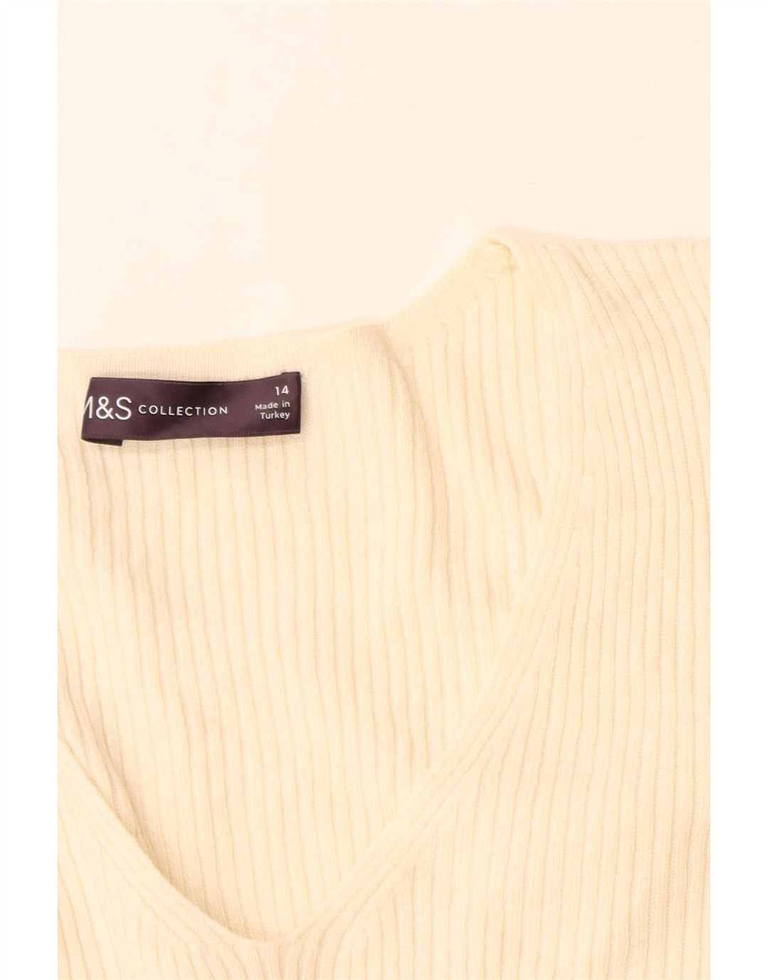 Marks & Spencer Pull col en V pour femme UK 14 Medium Off White