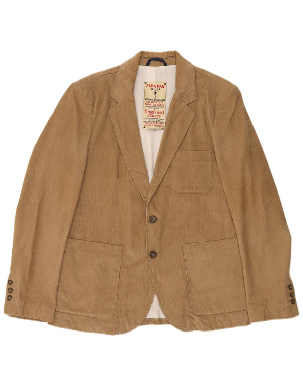 Zara Veste blazer en velours côtelé à 2 boutons pour homme UK 40 Grand coton marron