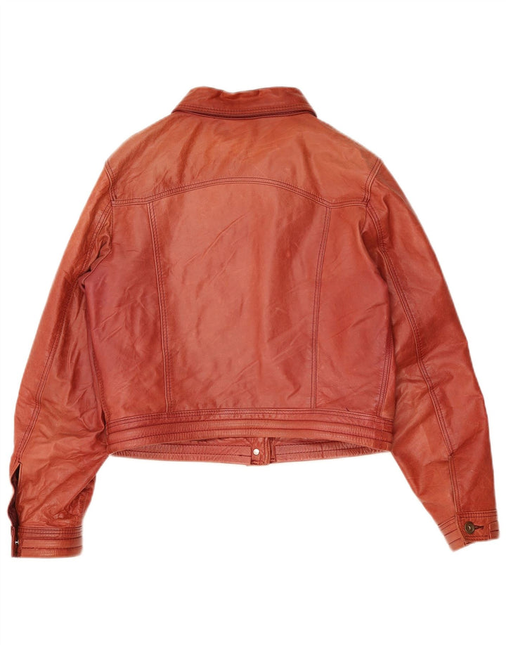 veste en cuir crop femme vintage UK 12 cuir rouge moyen
