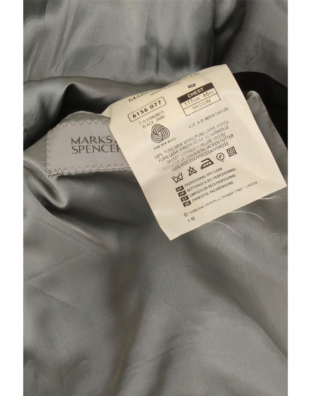 Marks & Spencer Veste blazer à 2 boutons pour homme UK 42 XL Noir Laine vierge
