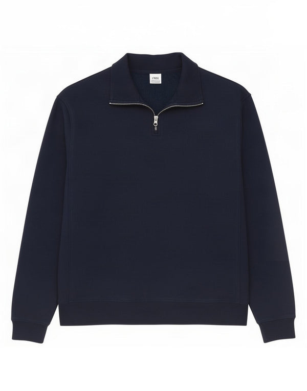 Zara Homme Zip Neck Sweatshirt Jumper Moyen Bleu Marine Polyester
