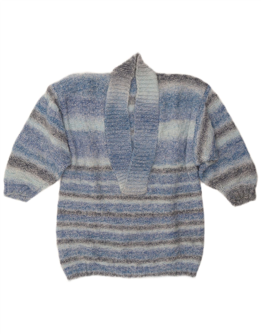 VINTAGE Femme Col Châle Pull Pull UK 14 Bleu Moyen Rayé