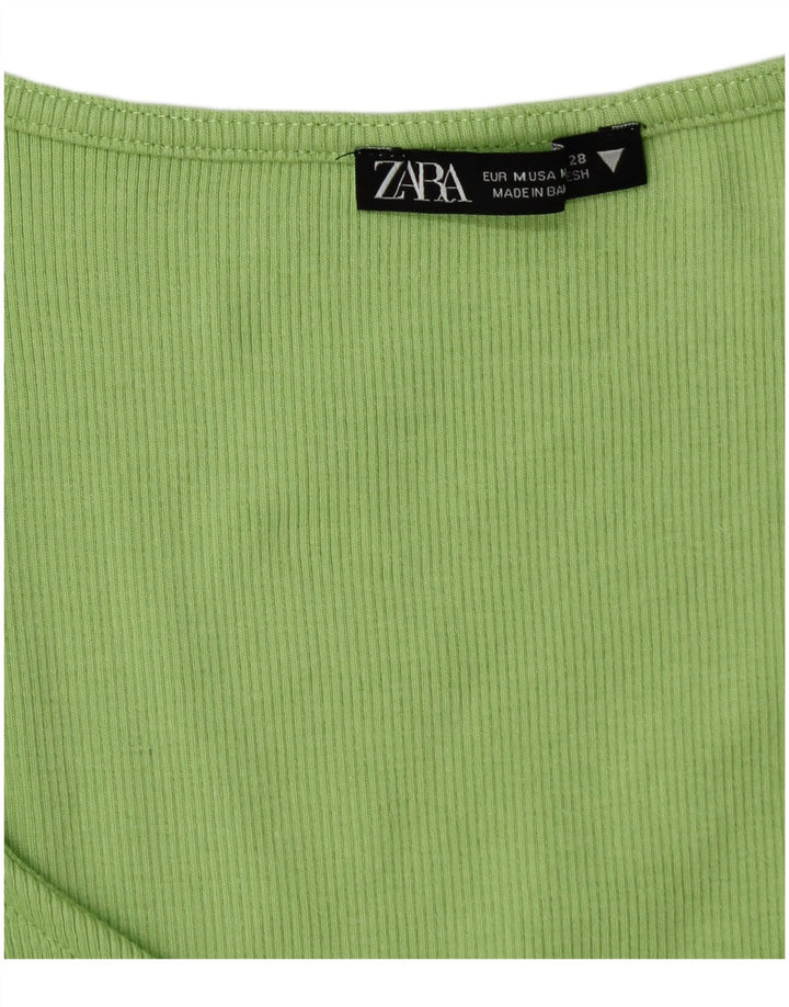 Zara Womens Crop Blouse Top UK 12 Vert Moyen