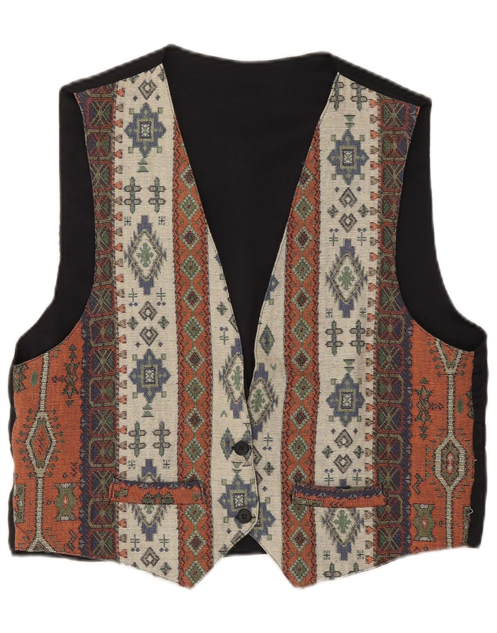gilet femme vintage UK 14 Moyen Noir Géométrique