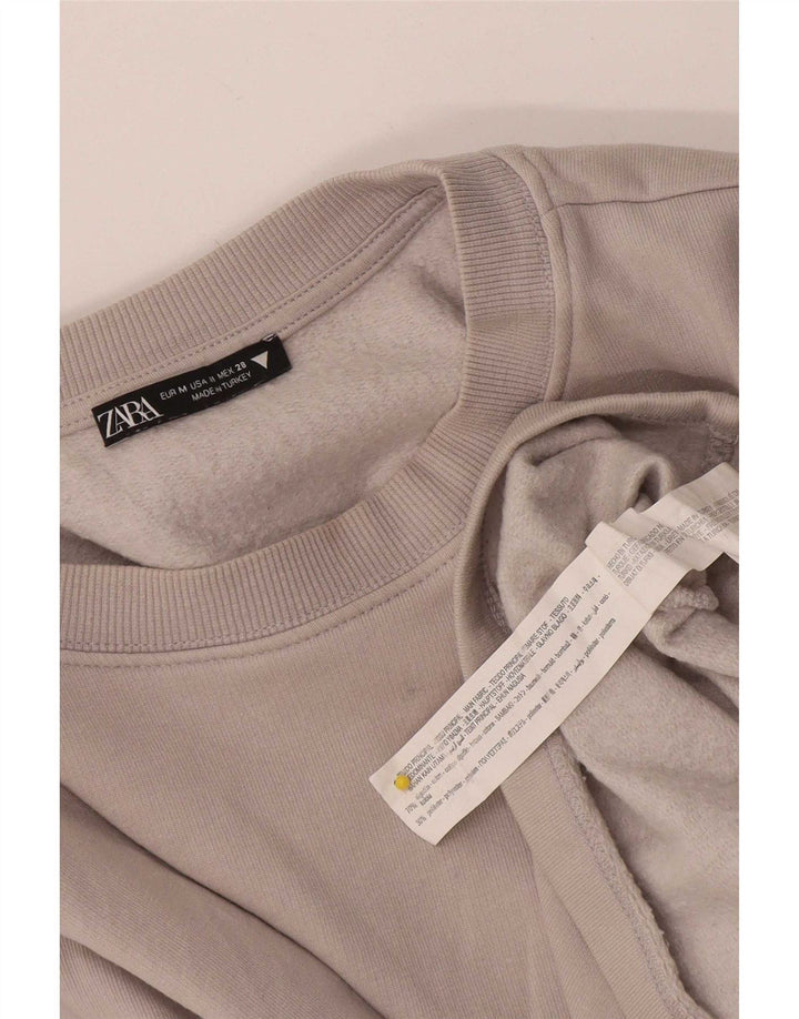 Zara Womens Crop Sweatshirt Jumper UK 14 Coton Gris Moyen