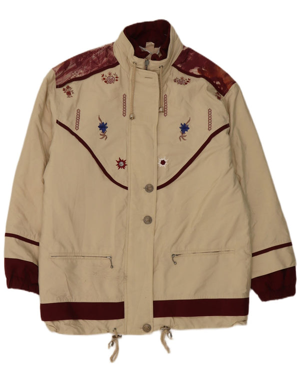 vintage Femme Veste utilitaire surdimensionnée UK 8 Petit Polyester Floral Beige