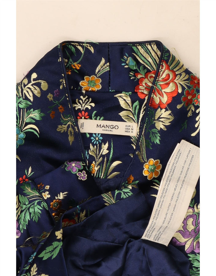 Mango Veste Blazer 3 Boutons Femme UK 16 Grand Bleu Floral Polyester