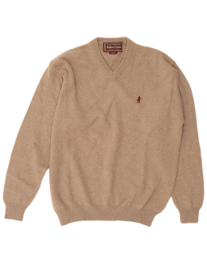 Marlboro Classics Pull col en V pour homme Petite laine beige