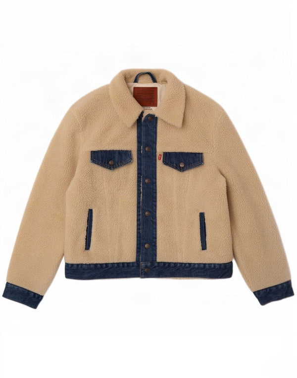 Levi's Veste Polaire Teddy Bear Homme UK 38 Medium Blanc Cassé Colourblock