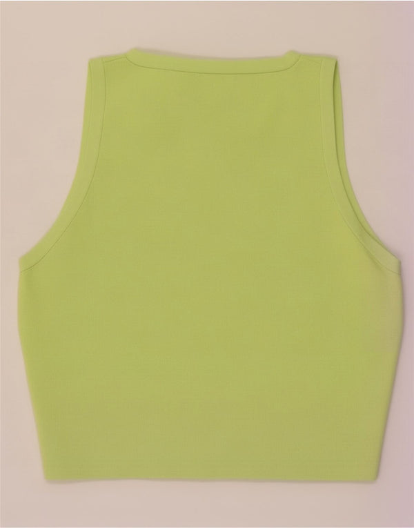 Zara Womens Crop Vest Top UK 14 Large Vert Viscose