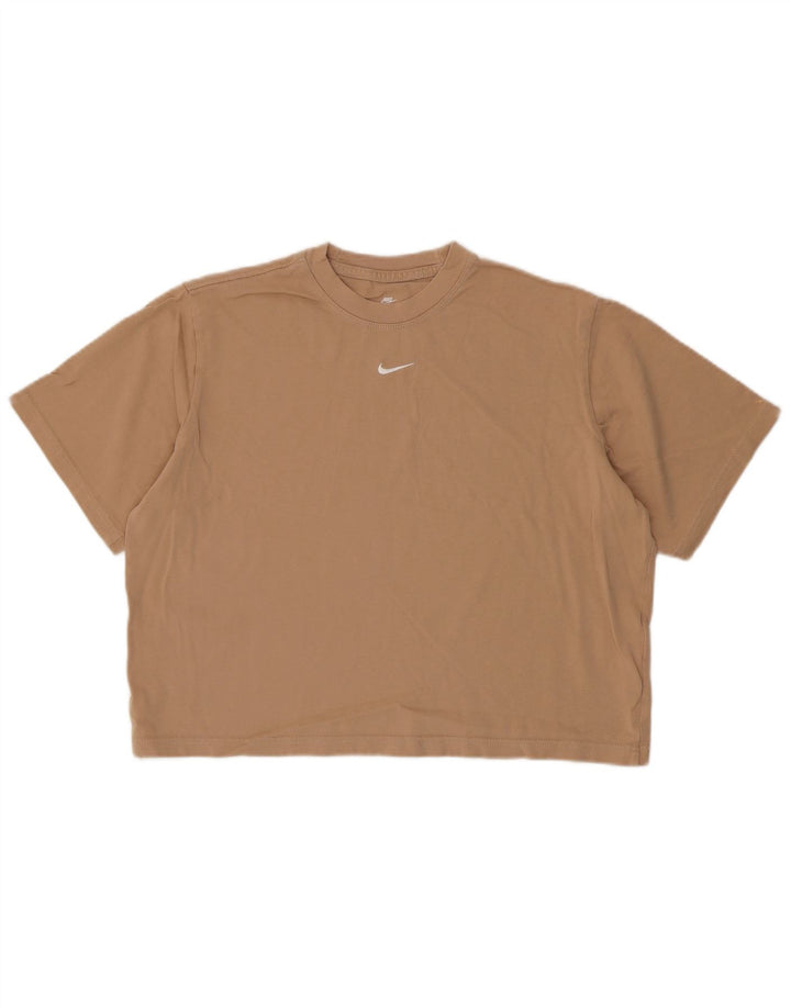 Nike Womens Crop T-Shirt Top UK 14 Coton Beige Moyen