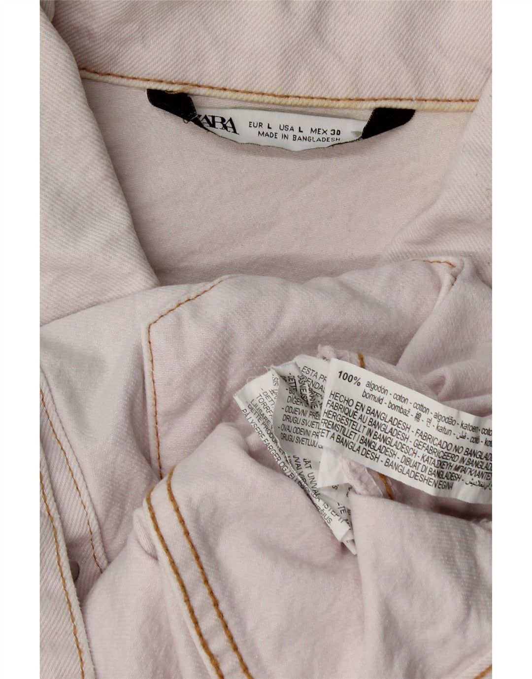 Zara Womens Crop Denim Jacket UK 16 Grand coton rose