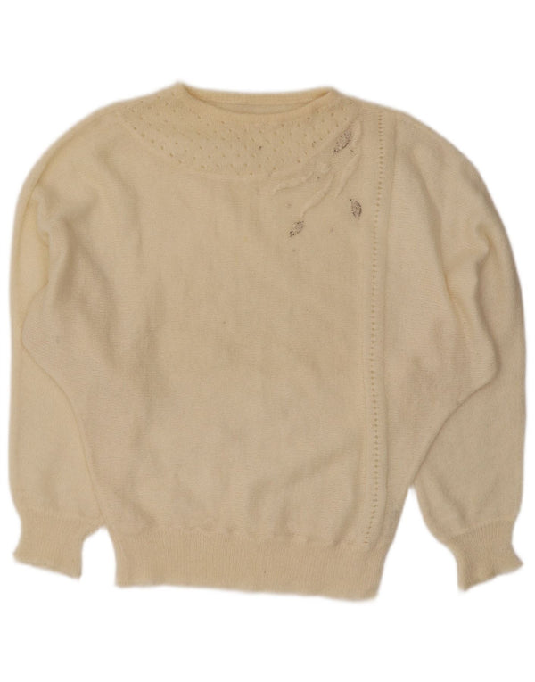 vintage Femmes Bateau Cou Jumper Pull UK 14 Grand Off White Mohair