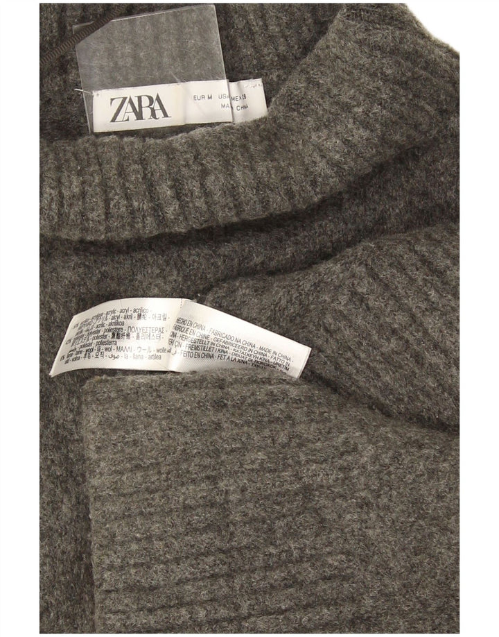 Zara Pull surdimensionné à col roulé pour femme UK 14 Gris moyen moucheté