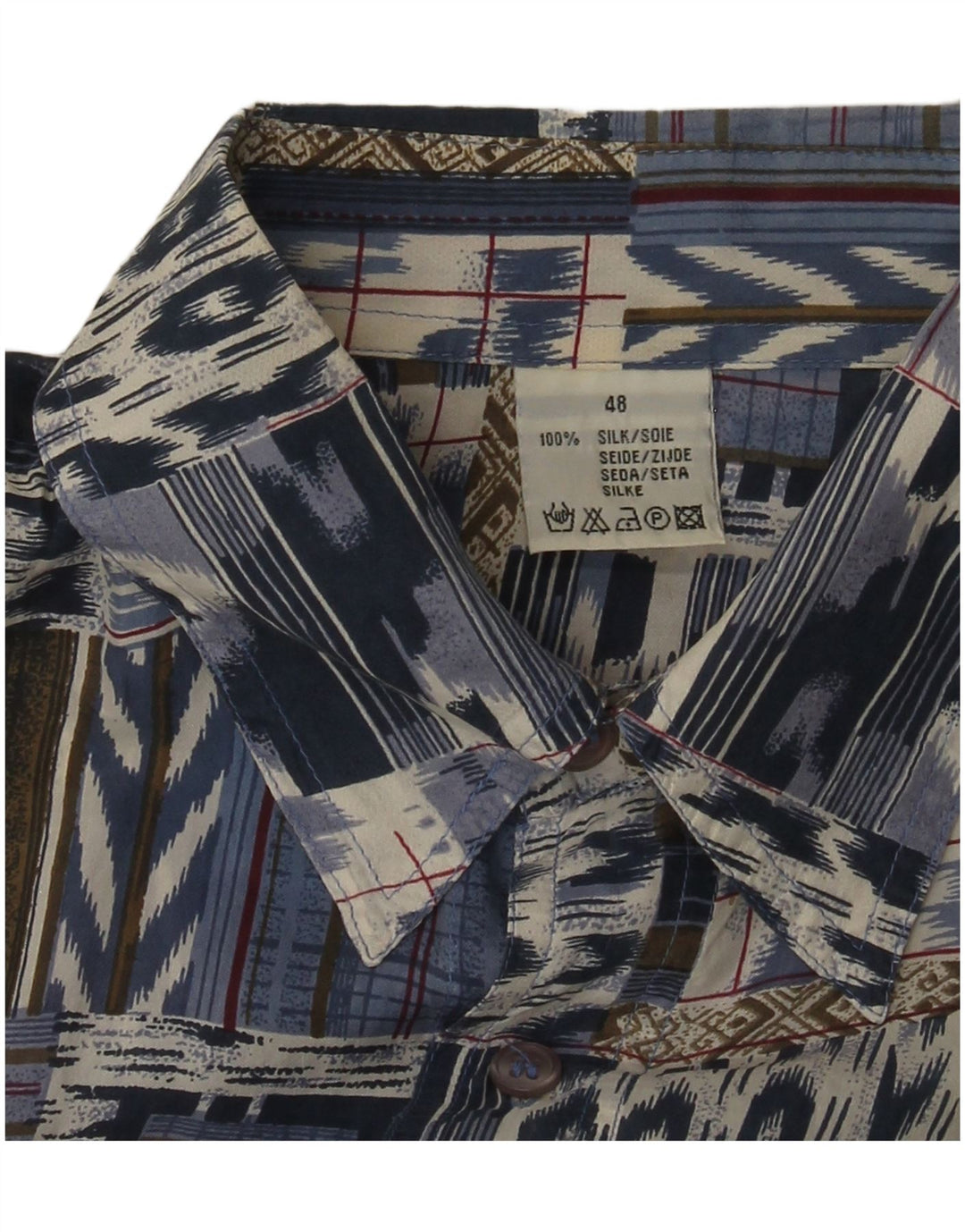 Chemise à manches courtes homme vintage IT 48 Bleu Moyen Patchwork Soie