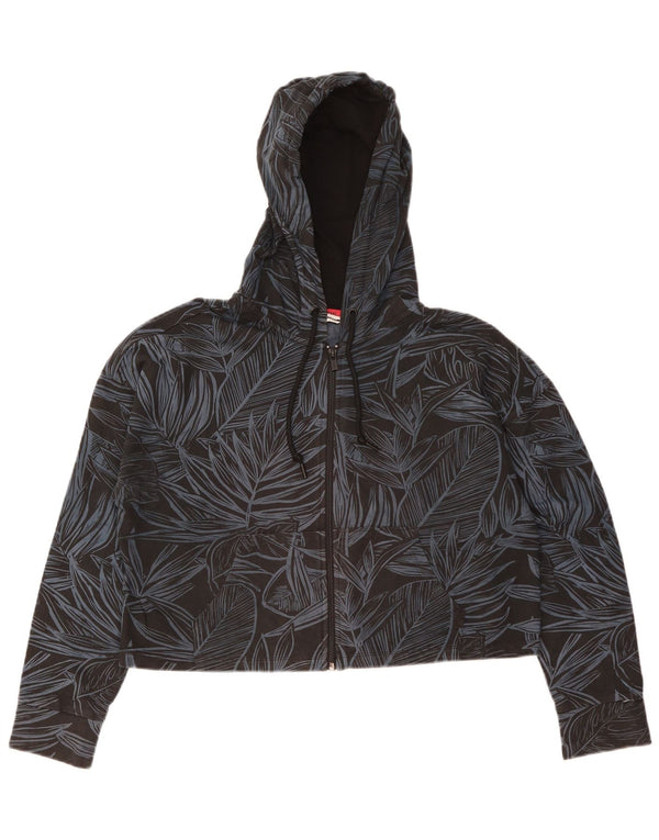 Dkny Pull à capuche zippé surdimensionné pour femme UK 14 Medium Black Floral