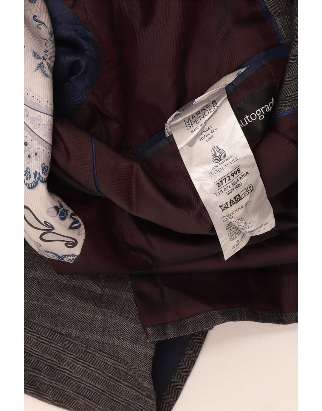 Marks & Spencer Veste blazer autographe pour homme UK 42 Grand chevron gris