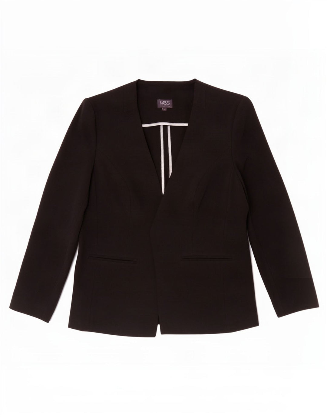 Marks & Spencer Veste Blazer Ouverte Femme UK 14 Moyen Noir Polyester