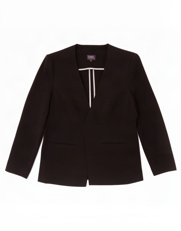 Marks & Spencer Veste Blazer Ouverte Femme UK 14 Moyen Noir Polyester