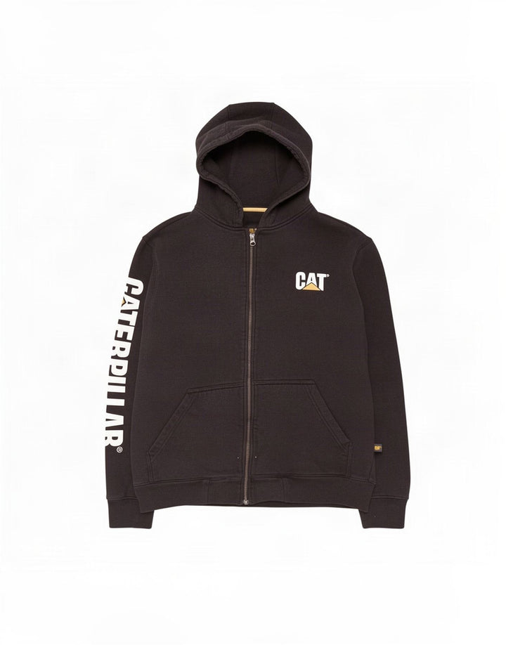 CAT Pull à capuche zippé graphique pour hommes, grand coton noir