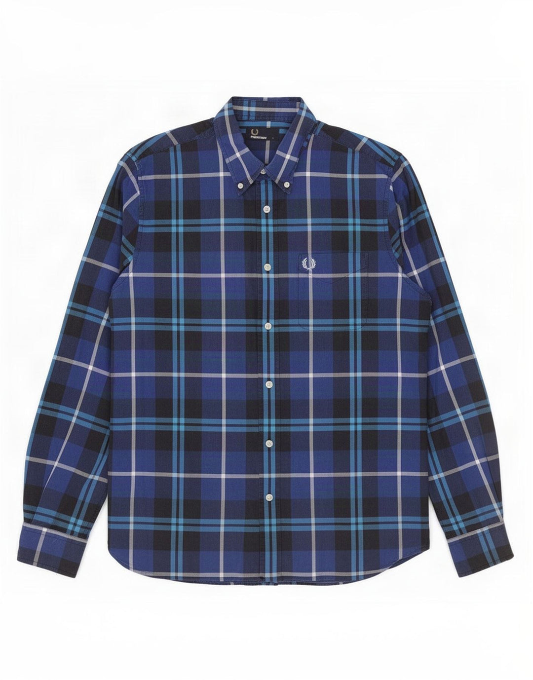 Fred Perry Chemise Homme Grand Carreau Bleu Coton