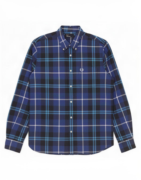 Fred Perry Chemise Homme Grand Carreau Bleu Coton