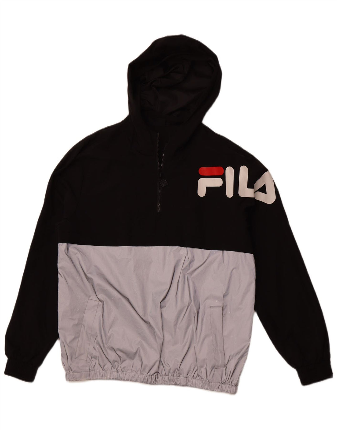 FILA Veste de survêtement à capuche et col zippé pour homme Large Noir Colorblock