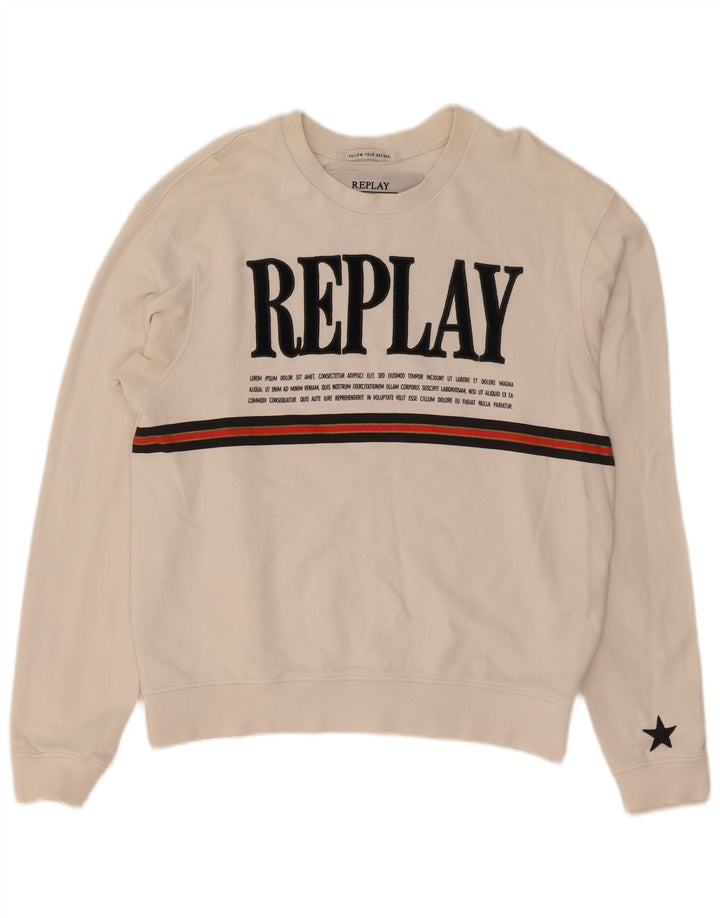 Replay Sweat-shirt graphique pour femme UK 44 en coton blanc moyen
