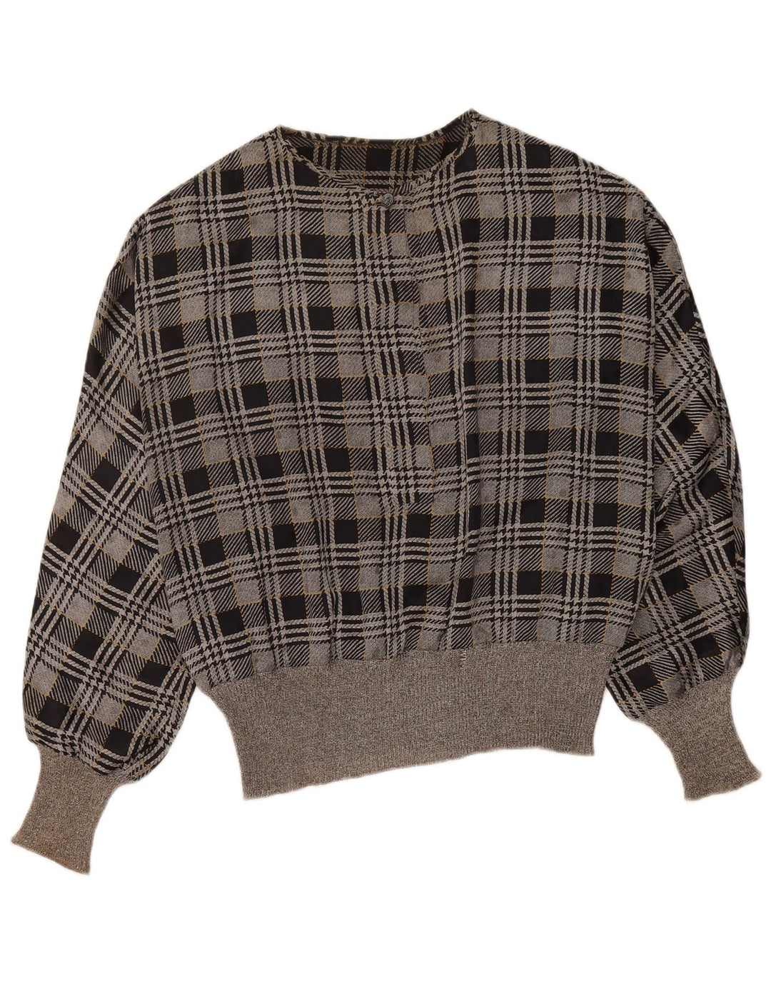 VINTAGE Womens Oversized Long Sleeve Blouse Top UK 18 XL Grey Check