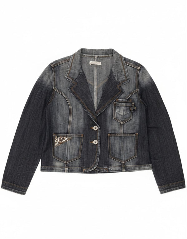 vintage Femmes 2 Bouton Denim Blazer Veste UK 14 Bleu Marine Moyen