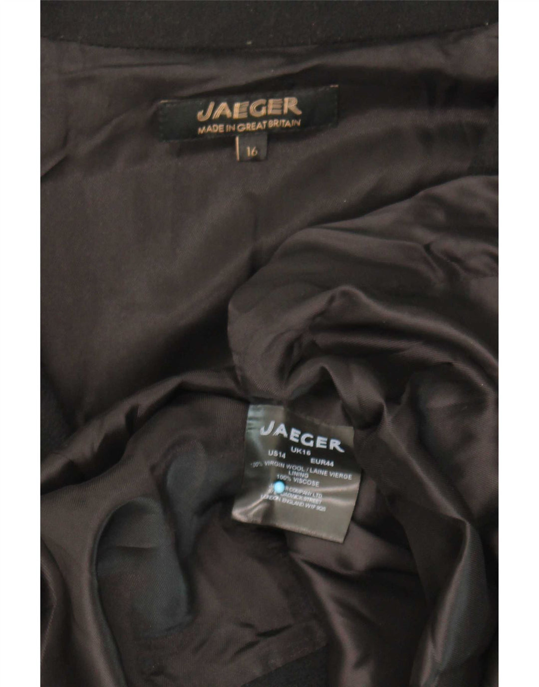 Jaeger Pardessus ouvert pour femme UK 16 Large laine noire
