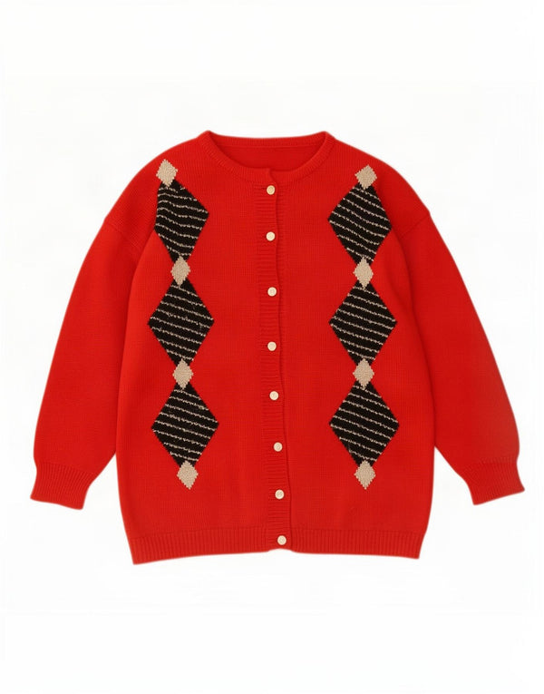 vintage Womens Cardigan Sweater UK 16 Grand Argyle Rouge/Diamant