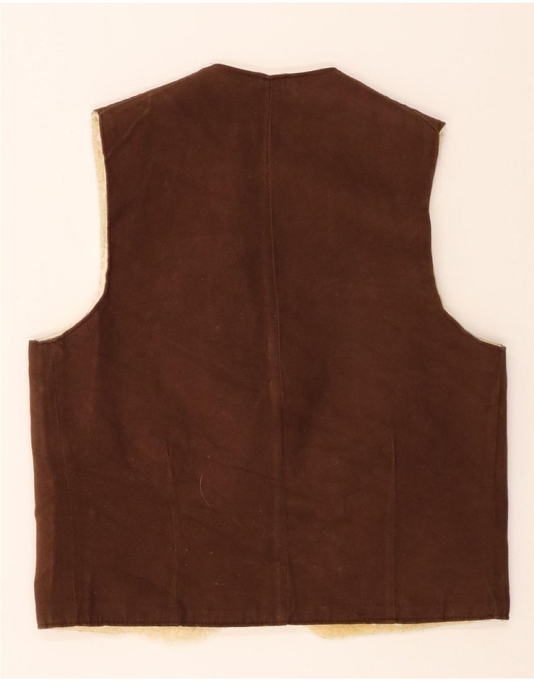 vintage Mens Shearling Gilet UK 38 Brun Moyen