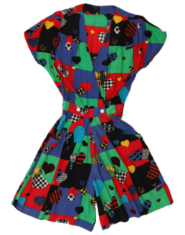 vintage Womens Playsuit UK 12 Moyen Multicolore Patchwork Viscose Coeur