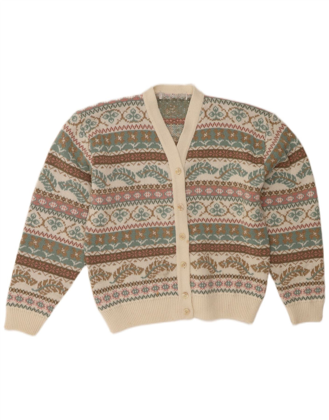 St Michael Cardigan pour femme UK 12/14 Vert moyen Fair Isle Acrylique