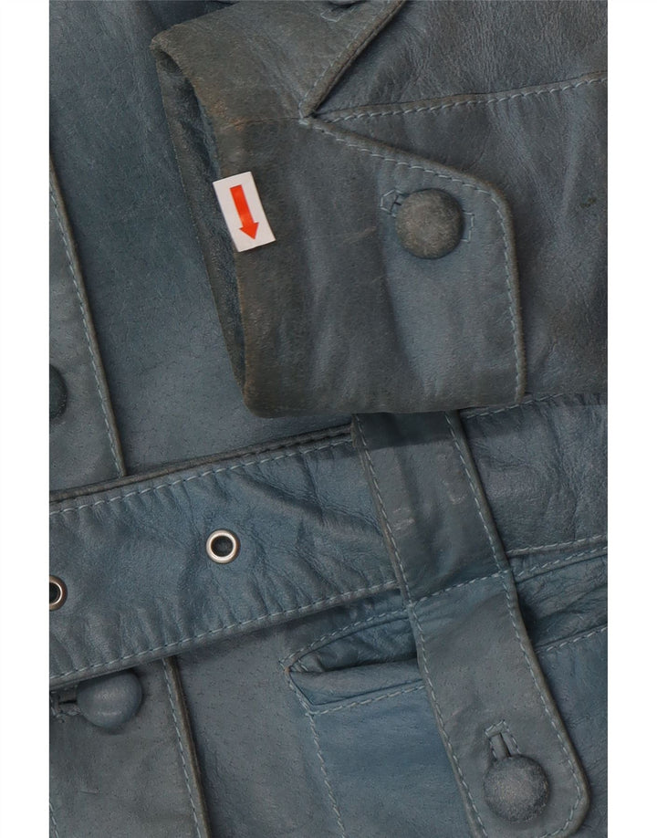 VINTAGE Veste en cuir femme UK 12 Bleu moyen