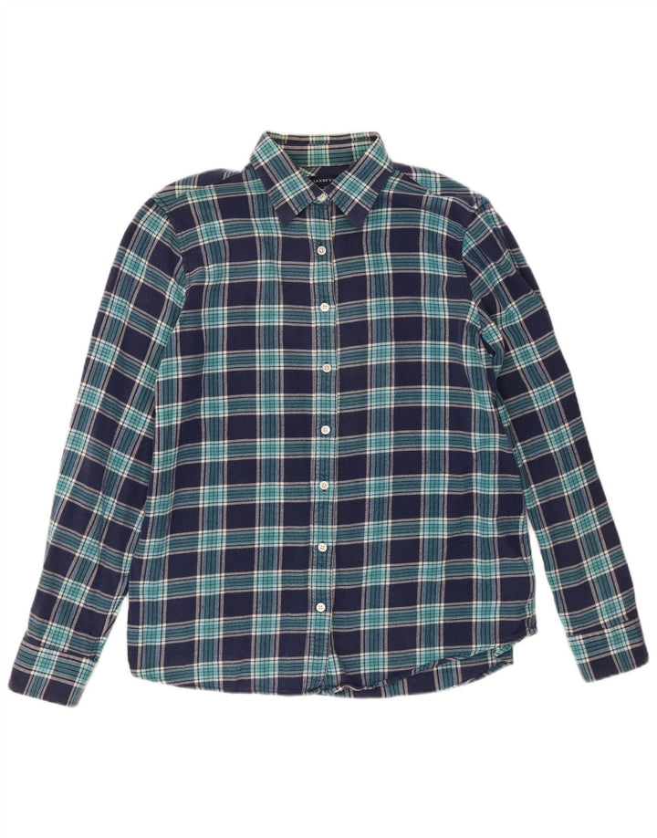 Lands End Chemise en flanelle pour femme UK 14 Coton à carreaux bleu marine moyen
