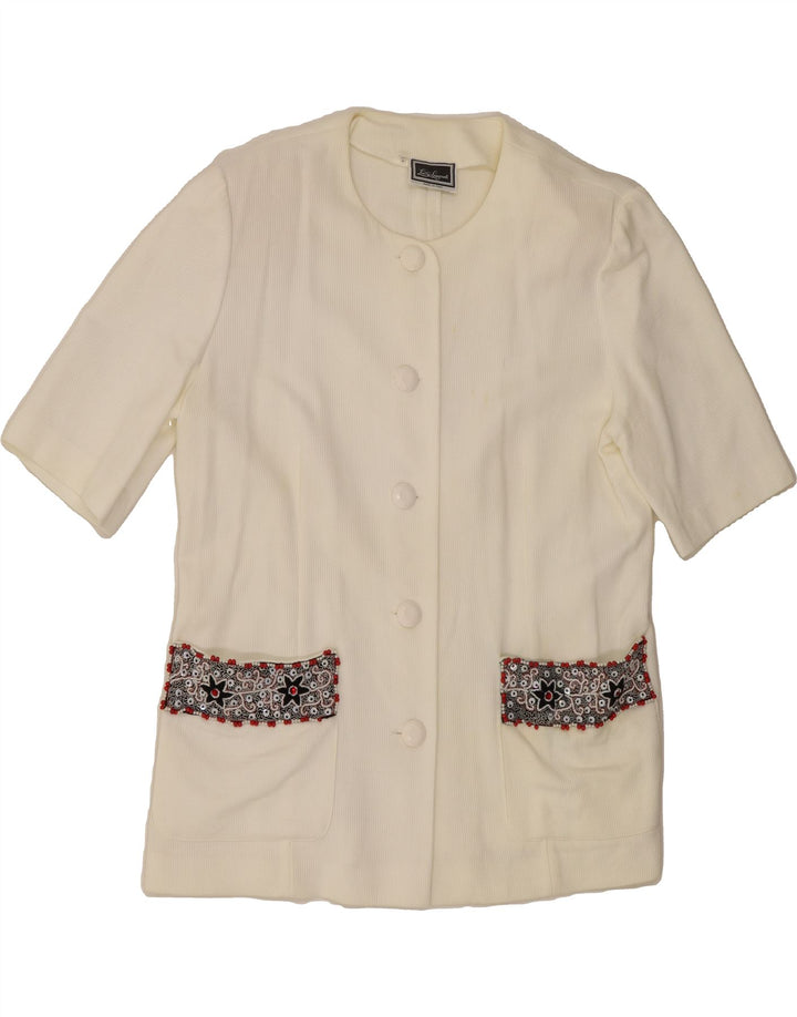LUISA SPAGNOLI Womens Short Sleeve Blazer Jacket IT 48 XL White Vintage Luisa Spagnoli and Second-Hand Luisa Spagnoli from Messina Hembry 