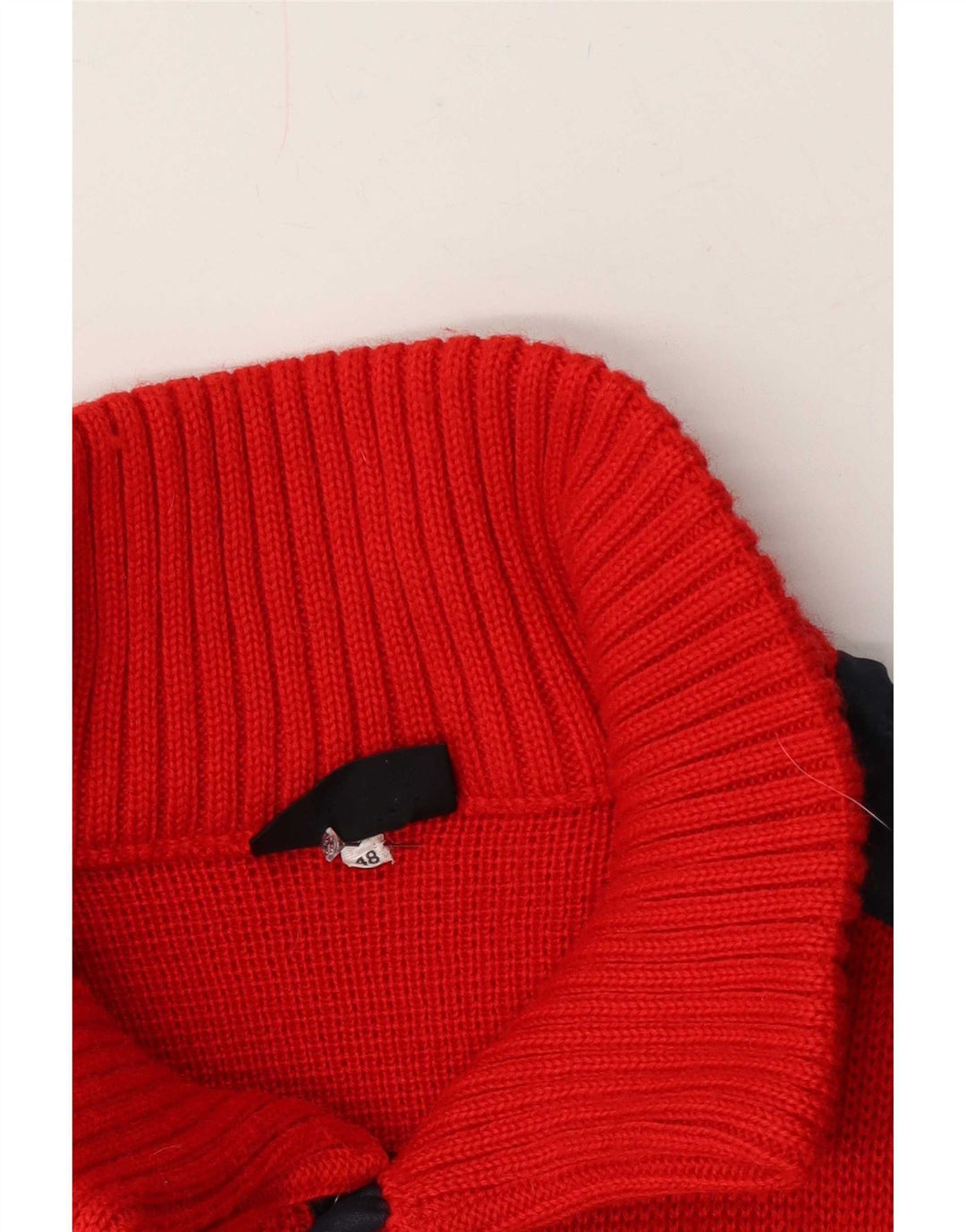 vintage Mens Button Neck Jumper Pull IT 48 Medium Red Colourblock