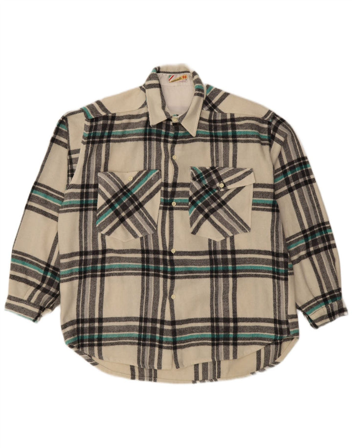 Mazzonetto Chemise en Flanelle Lumberjack Homme en Laine à Carreaux Blanc