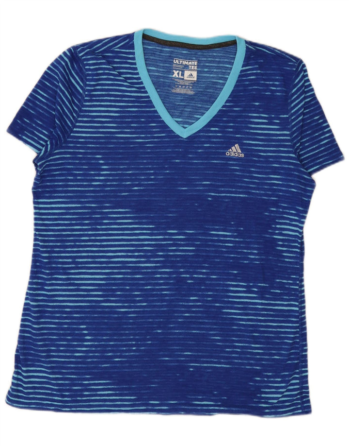 ADIDAS Climalite T-Shirt Top UK 18 XL Bleu Rayé Polyester