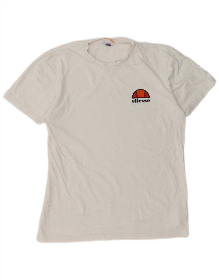 Ellesse Homme T-Shirt Top Petit Blanc Coton