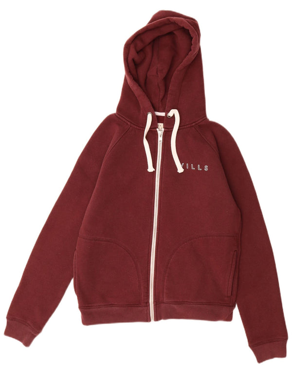 Jack Wills Pull à capuche zippé pour femme UK 8 Petit coton bordeaux
