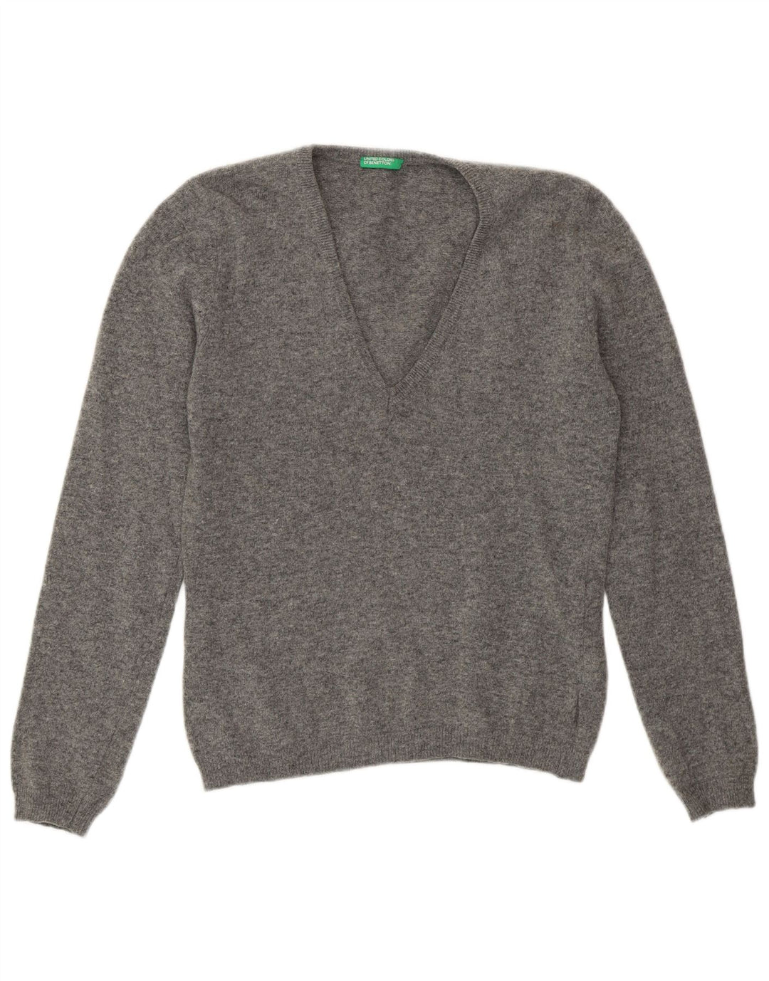 Benetton Pull col en V pour femme UK 42 Laine gris moyen