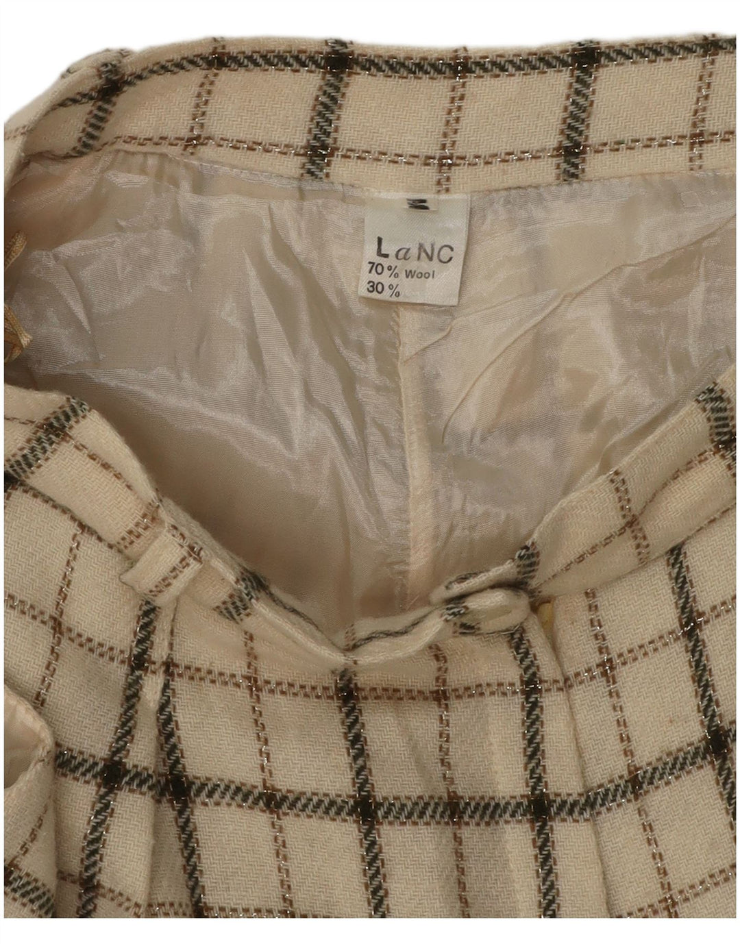 VINTAGE Short décontracté taille haute pour femme Medium W26 Beige Check Wool