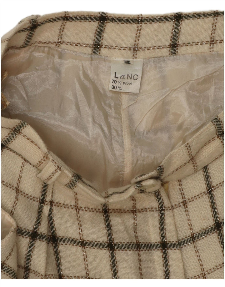 VINTAGE Short décontracté taille haute pour femme Medium W26 Beige Check Wool