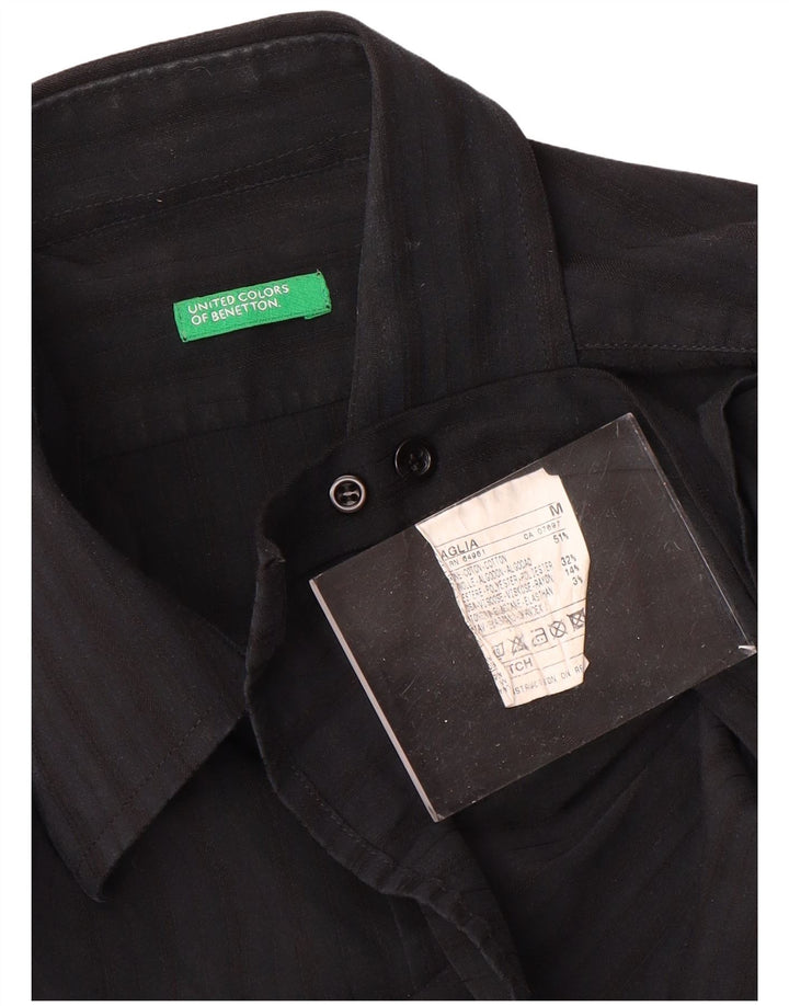 Benetton Chemise Homme En Coton À Fines Rayures Noir Moyen