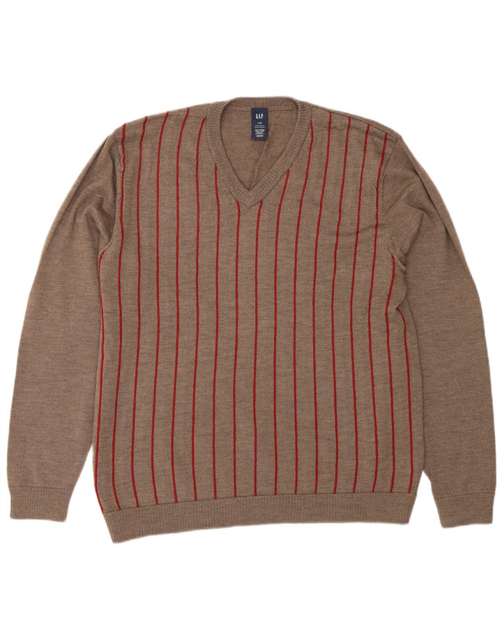 Gap Pull col V pour homme en laine mérinos à rayures grises