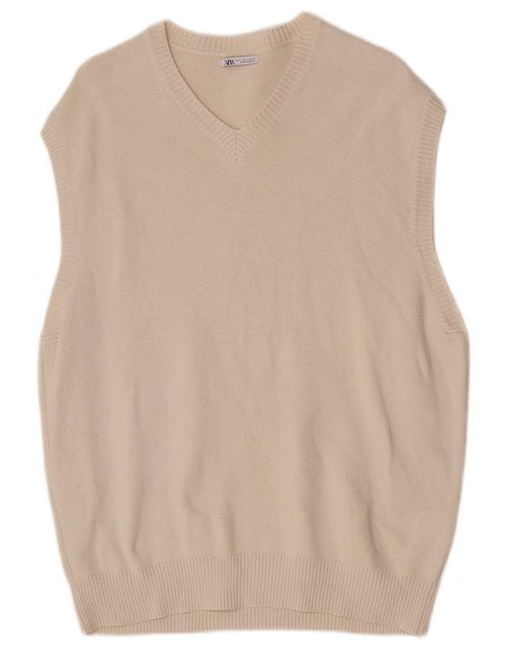 Zara Homme Gilet Débardeur Grand Coton Blanc Cassé