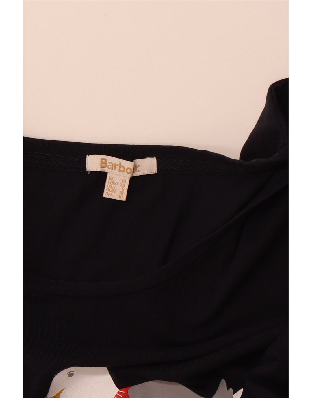 BARBOUR Haut Graphique Femme Manches Longues UK 10 Petit Bleu Marine Noël